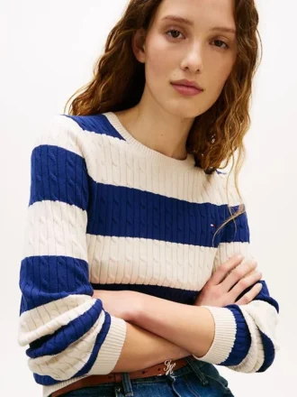 Maglione a trecce con righe da rugby