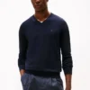Maglione a V con logo in tinta unita Maglione a V con logo in tinta unita