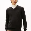 Maglione a V con logo in tinta unita Maglione a V con logo in tinta unita