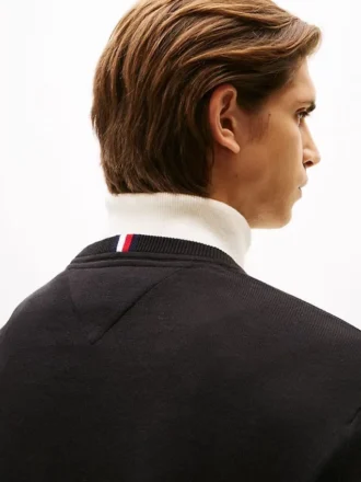 Maglione a V con logo in tinta unita