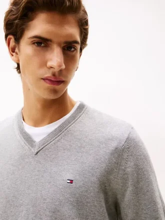 Maglione a V con logo in tinta unita