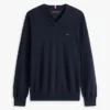 Maglione a V con logo in tinta unita Maglione a V con logo in tinta unita