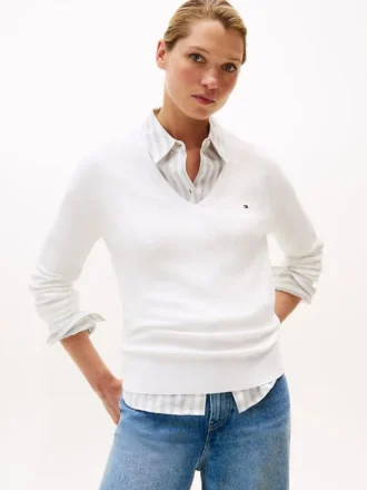 Maglione con scollo a V in misto viscosa