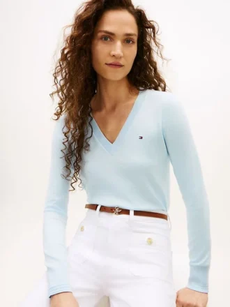 Maglione con scollo a V in misto viscosa