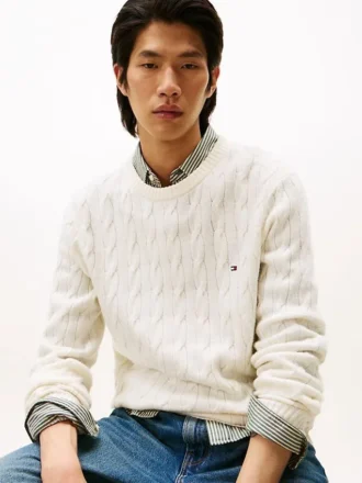 Maglione in lana d’agnello a trecce