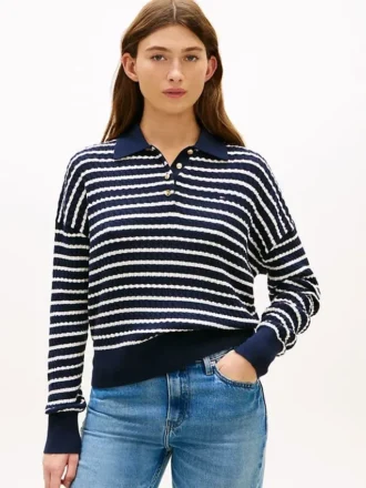 Maglione polo a maglia intrecciata dal taglio morbido