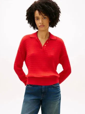 Maglione polo a maglia intrecciata dal taglio morbido