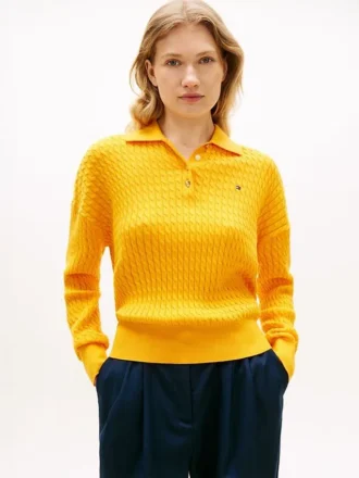 Maglione polo a maglia intrecciata dal taglio morbido