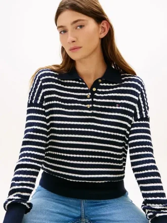 Maglione polo a maglia intrecciata dal taglio morbido