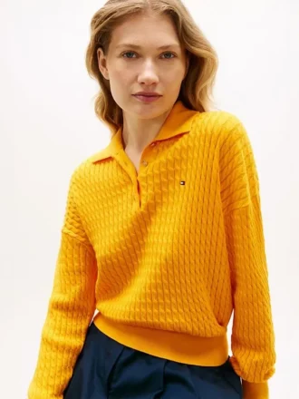 Maglione polo a maglia intrecciata dal taglio morbido