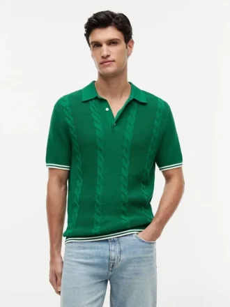 Maglione polo a maniche corte con lavorazione a trecce