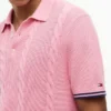 Maglione polo a maniche corte con lavorazione a trecce