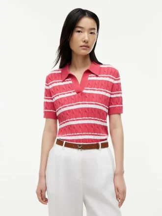 Maglione polo a righe con lavorazione a trecce