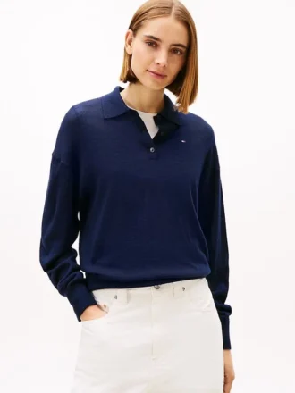 Maglione polo in misto lana e seta