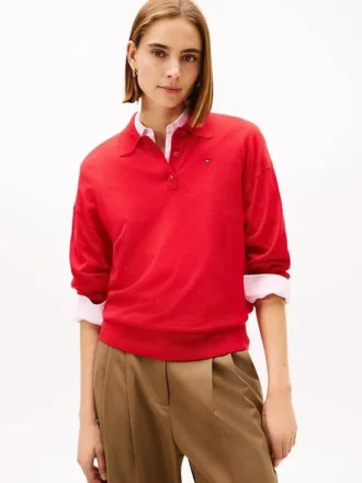 Maglione polo in misto lana e seta