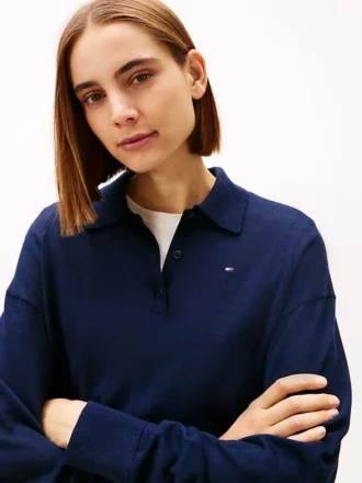Maglione polo in misto lana e seta