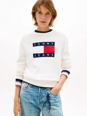 Maglione Tommy Jeans con bordino e logo bandiera