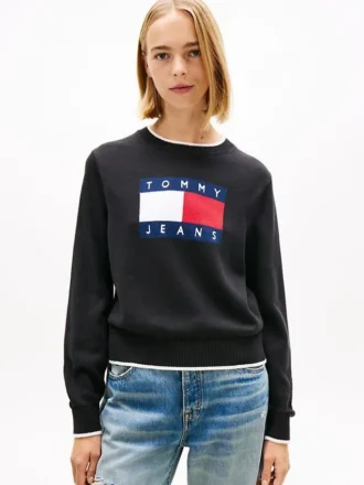 Maglione Tommy Jeans con bordino e logo bandiera