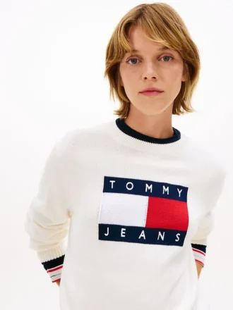 Maglione Tommy Jeans con bordino e logo bandiera
