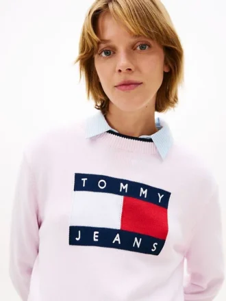 Maglione Tommy Jeans con bordino e logo bandiera