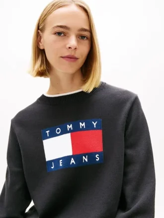 Maglione Tommy Jeans con bordino e logo bandiera