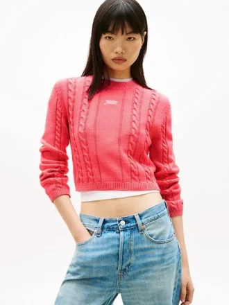 Maglione Tommy Jeans con motivo a trecce e scritta