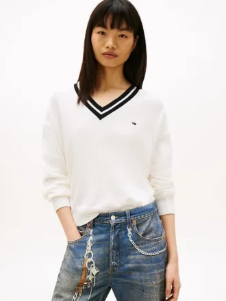 Maglione Tommy Jeans con scollo a V e vestibilità comoda Maglione Tommy Jeans con scollo a V e vestibilità comoda