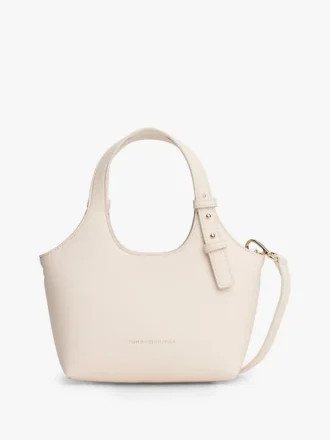 Mini borsa tote con logo metallico e effetto granulato