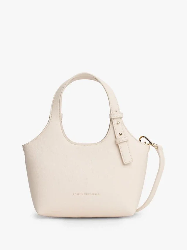 Mini borsa tote con logo metallico e effetto granulato Mini borsa tote con logo metallico e effetto granulato