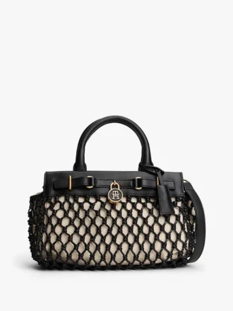 Mini borsa tote in pelle e macramè