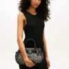 Mini borsa tote in pelle e macramè Mini borsa tote in pelle e macramè