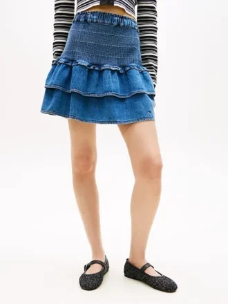 Mini gonna a balze in chambray Tommy Jeans