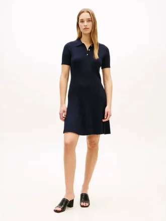 Miniabito polo in maglia a coste con bottoni dorati