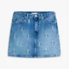 Minigonna in denim a vita alta con stemma all-over Minigonna in denim a vita alta con stemma all-over