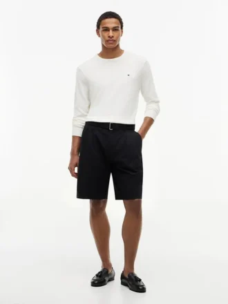 Pantaloncini a pieghe con cintura, vestibilità comoda, lunghezza 10″