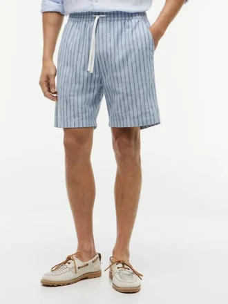Pantaloncini a righe in misto cotone e lino da 7″