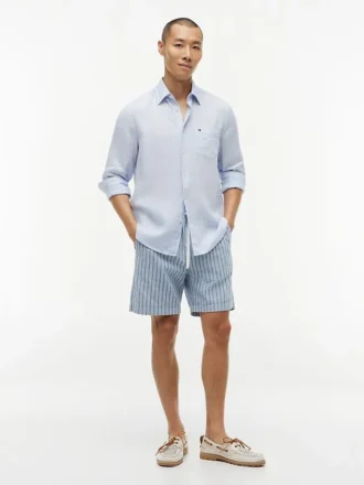 Pantaloncini a righe in misto cotone e lino da 7″