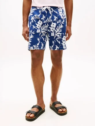 Pantaloncini con stampa tropicale e vestibilità regolare da 7″