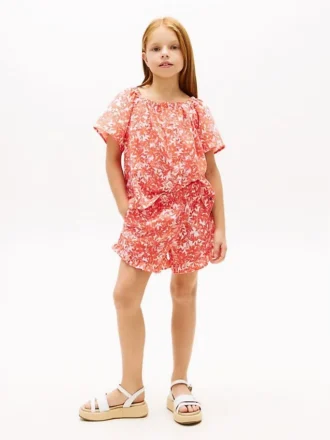 Pantaloncini con volant e stampa tropicale per bambini
