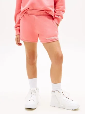 Pantaloncini da bambina con logo Tommy glitterato