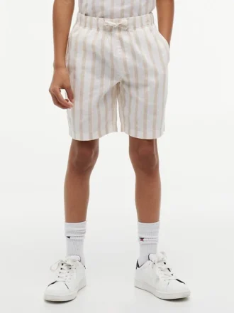 Pantaloncini da bambino in misto lino a righe dal taglio morbido