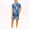 Pantaloncini da bambino in misto lino e cotone con motivo floreale