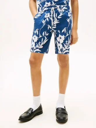 Pantaloncini da bambino in misto lino e cotone con motivo floreale