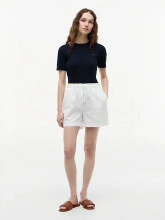 Pantaloncini elasticizzati in misto lino e cotone Pantaloncini elasticizzati in misto lino e cotone