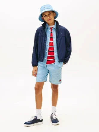 Pantaloncini in denim a spina di pesce con bandiera ondulata per bambini