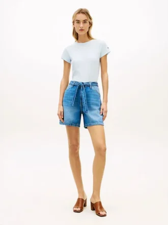 Pantaloncini in denim a vita alta con cintura