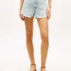 Pantaloncini in denim a vita alta e dal taglio ampio con effetto consumato Pantaloncini in denim a vita alta e dal taglio ampio con effetto consumato