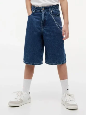 Pantaloncini in denim larghi con stampa graffiti per bambini