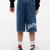 Pantaloncini in denim larghi con stampa graffiti per bambini Pantaloncini in denim larghi con stampa graffiti per bambini