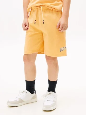 Pantaloncini in felpa a gamba larga con logo Hilfiger per bambini Pantaloncini in felpa a gamba larga con logo Hilfiger per bambini